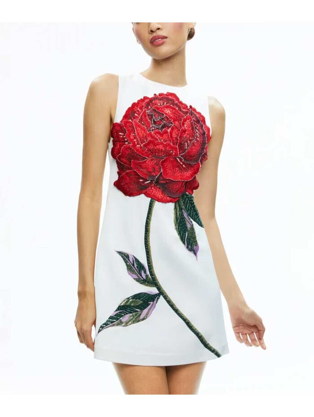 $695 Alice + Olivia Clyde Mini Shift Dress in w/ Rose Applique  Sz 2 (flaw)